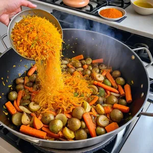 Рецепт Овощной плов с артишоками и кешью - Обжарка овощей и специй
