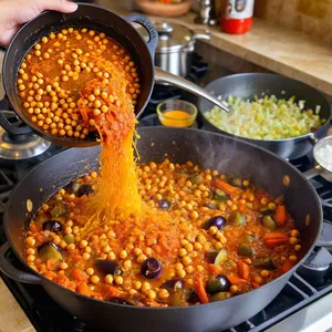 Рецепт Овощной плов с баклажанами и нутом - Обжарка овощей и нута