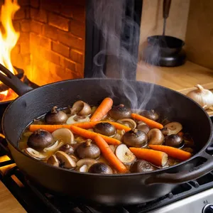 Рецепт Овощной плов с шампиньонами и зеленым горошком - Обжарка овощей и грибов