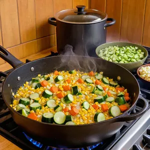 Рецепт Овощной плов с цукини и кукурузой - Обжарка овощей
