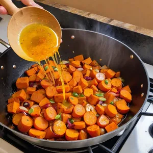 Рецепт Овощные котлеты с бататом и рисовой мукой - Обжарка овощей