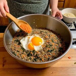 Рецепт Овощные котлеты с чечевицей и морской капустой - Смешивание ингредиентов
