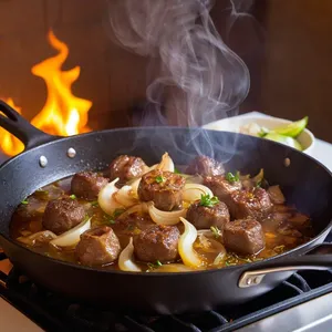 Рецепт Паштет из баранины с финиками и кардамоном - Обжарка мяса и лука