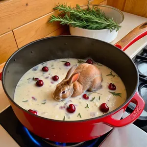 Рецепт Паштет из кролика с розмарином и вишней - Тушение со сливками