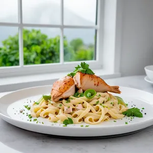 Рецепт Паста из копченой курицы с авокадо и лаймом - Подача