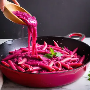 Рецепт Паста из копченой свеклы с хрено-сливочным сыром и укропом - Смешивание пасты с соусом