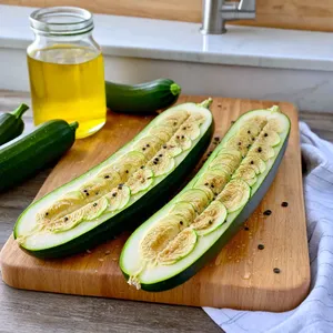 Рецепт Паста из печеных кабачков с чесноком и кедровыми орехами - Подготовка кабачков