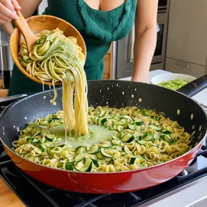 Рецепт Паста из печеных кабачков с чесноком и кедровыми орехами - Смешивание ингредиентов