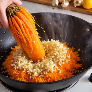 Рецепт Паста из жареной моркови с имбирем и кунжутной пастой - Добавление имбиря и чеснока