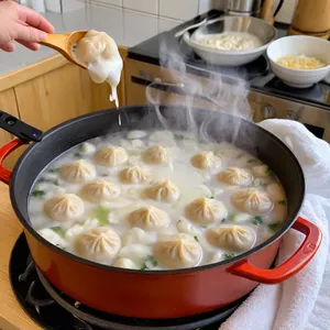 Рецепт Пельмени с бараниной и мятным йогуртовым соусом - Варка пельменей