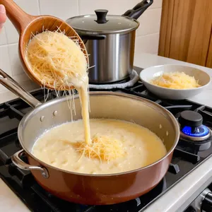 Рецепт Пельмени с копченой грудинкой и чеддером в пикантном сырном соусе - Приготовление сырного соуса