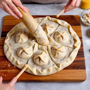 Рецепт Пельмени с курицей и шампиньонами в сливочном соусе - Лепка пельменей