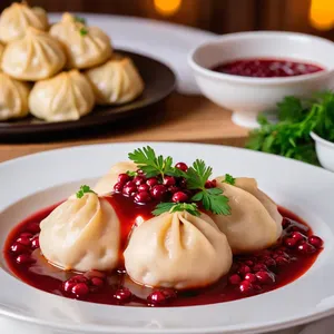 Рецепт Пельмени с олениной и брусничным соусом - Подача блюда