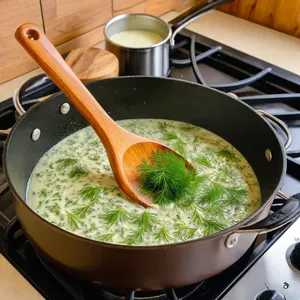 Рецепт Пельмени с телятиной и грибами в сливочно-укропном соусе - Приготовление сливочно-укропного соуса