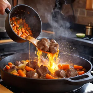 Рецепт Плов с бараниной и черешней - Обжарка мяса и овощей