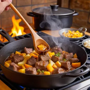 Рецепт Плов с бараниной и гранатовыми зернами - Обжарка мяса и овощей
