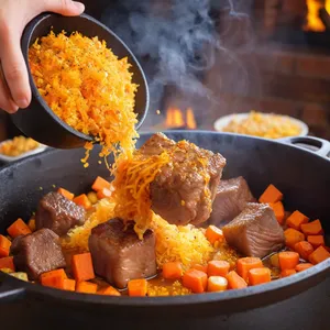 Рецепт Плов с бараниной и инжиром - Обжарка мяса и овощей