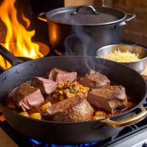 Рецепт Плов с бараниной и каштанами - Обжарка мяса
