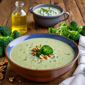 Рецепт Потаж из брокколи с голубым сыром и грецкими орехами - Подача и украшение