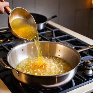 Рецепт Потаж из креветок с шафраном и сливочным сыром - Обжарка лука и чеснока
