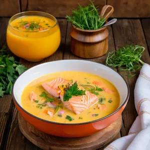 Рецепт Потаж из лосося с шафраном и сливками - Подача