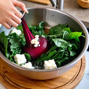 Рецепт Потаж из свекольной ботвы с козьим сыром и кедровыми орехами - Подготовка ингредиентов