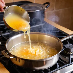 Рецепт Потаж из цветной капусты с сыром и зеленью - Обжарка лука и чеснока