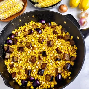 Рецепт Рагу с баклажанами и кукурузой в кокосово-карри соусе - Добавление баклажанов и кукурузы