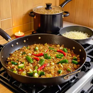 Рецепт Рагу с баклажанами и нутом в кокосовом соусе - Обжарка овощей