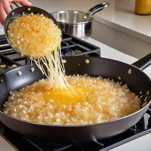Рецепт Рагу с брокколи и цветной капустой в сырном соусе - Обжарка лука и чеснока