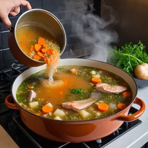Рецепт Рассольник с форелью и зеленой гречкой - Сборка рассольника