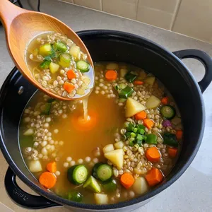 Рецепт Рассольник с говядиной и солеными огурцами - Добавление круп и овощей