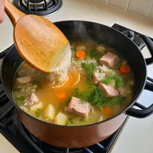 Рецепт Рассольник с индейкой и рисом - Сборка супа