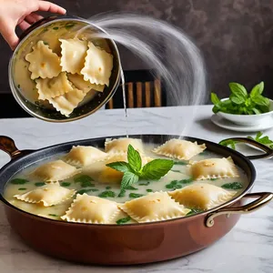 Рецепт Равиоли с бараниной и мятным соусом - Варка равиоли и подача