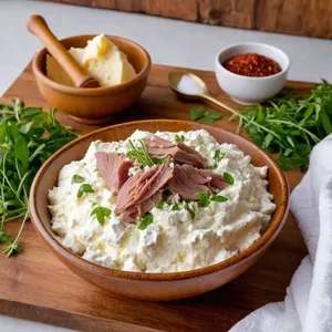 Рецепт Равиоли с уткой и медово-горчичным соусом - Приготовление начинки из утки и рикотты