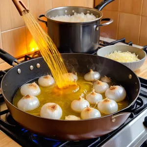 Рецепт Ризотто с артишоками и лимоном - Обжарка лука и чеснока