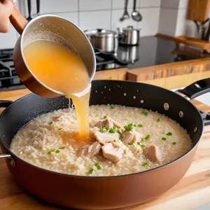 Рецепт Ризотто с кабачками и пармезаном - Постепенное добавление бульона