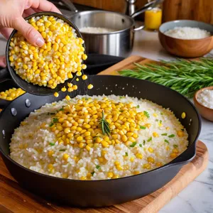 Рецепт Ризотто с кукурузой и розмарином - Добавление кукурузы и розмарина