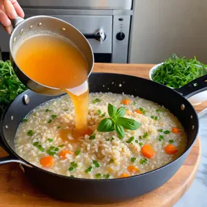 Рецепт Ризотто с сельдереем и грецкими орехами - Постепенное добавление бульона