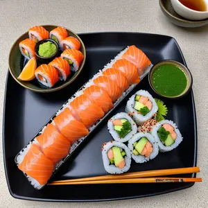Рецепт Роллы с лососем и сливочным сыром в кунжуте - Нарезка и подача