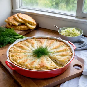 Рецепт Рыбный пирог с камбалой и луком-пореем - Подача