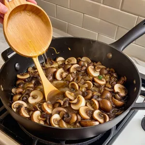Рецепт Салат "Грибная симфония" с курицей и шампиньонами - Обжарка грибов с луком