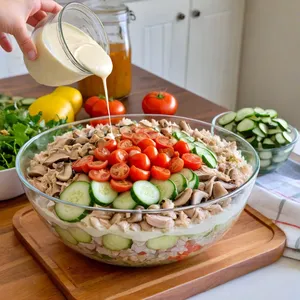 Рецепт Салат "Грибная симфония" с курицей и шампиньонами - Сборка салата