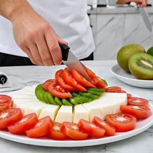 Рецепт Салат Капрезе с киви и кунжутом - Нарезка компонентов
