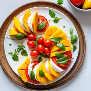 Рецепт Салат Капрезе с манго и кинзой - Сборка салата