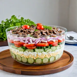 Рецепт Салат "Мясное наслаждение" с говядиной и грибами - Сборка салата