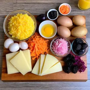 Рецепт Салат "Мимоза" с копченой курицей и черносливом - Подготовка ингредиентов