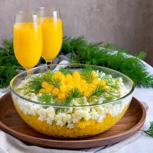 Рецепт Салат "Мимоза" с копченой курицей и черносливом - Украшение и подача