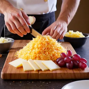 Рецепт Салат "Мимоза" с копченым сыром и виноградом - Нарезка ингредиентов