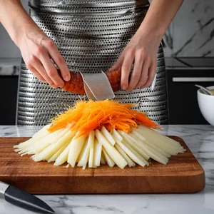 Рецепт Салат "Мимоза" с копченым угрем и перепелиными яйцами - Нарезка ингредиентов